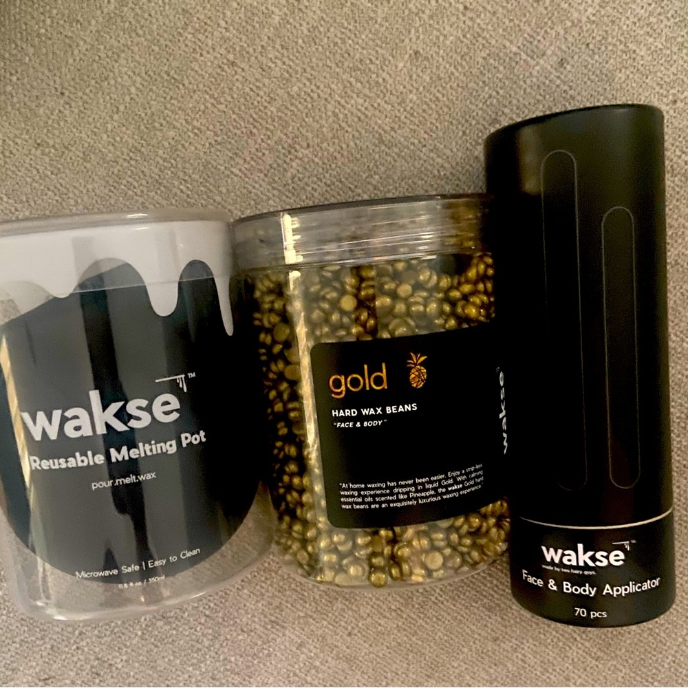 Wakse Waxing Kit- Reusable Melting Pot, hard wax beads, face & body applicators.